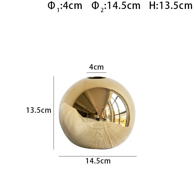 Plating Golden Ball Ceramic Vase Home Decoration Ornaments Crafts  Flower Pot Art Hydroponic Vases Home Decoration Ornament Gift