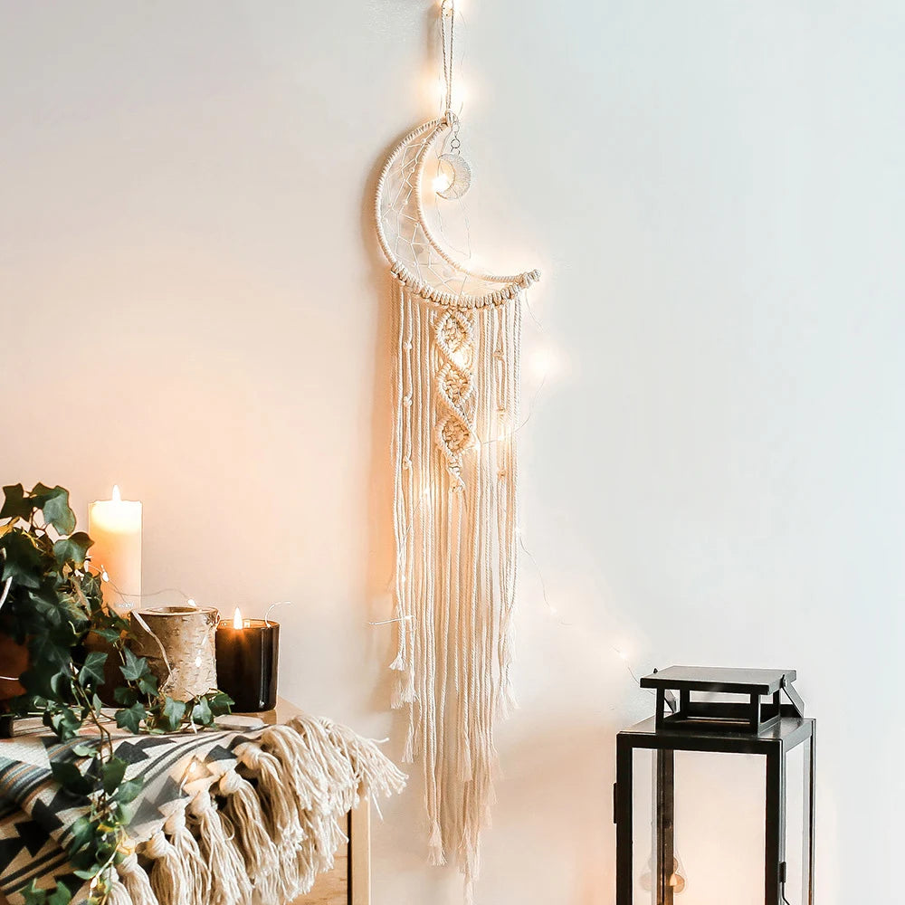 Macrame Dream Catcher Boho Home Decor Moon Ramadan Decoration Macrame Wall Hanging Baby Nordic Room Decoration for Kids Nursery