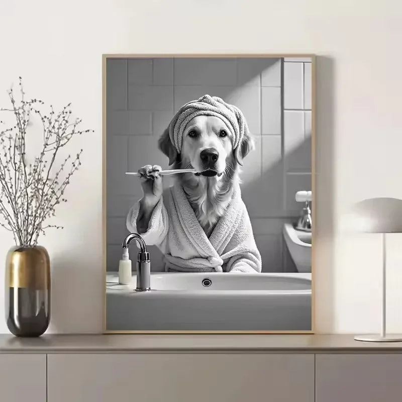Animal Bathroom Toilet Paper Canvas Painting Poster Otter Hedgehog Giraffe Gift Wall Room Home Decor Black White Print Modern