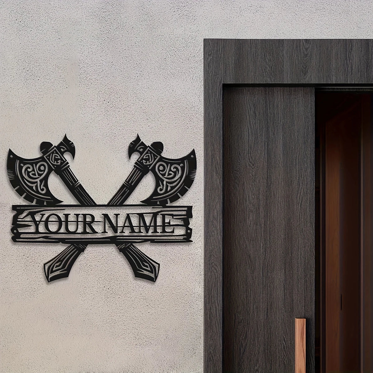 Personalized Viking Name Plaque - Custom Viking Warrior Decor with Add-your-name, Heavy-Duty Iron Viking Age Decoration