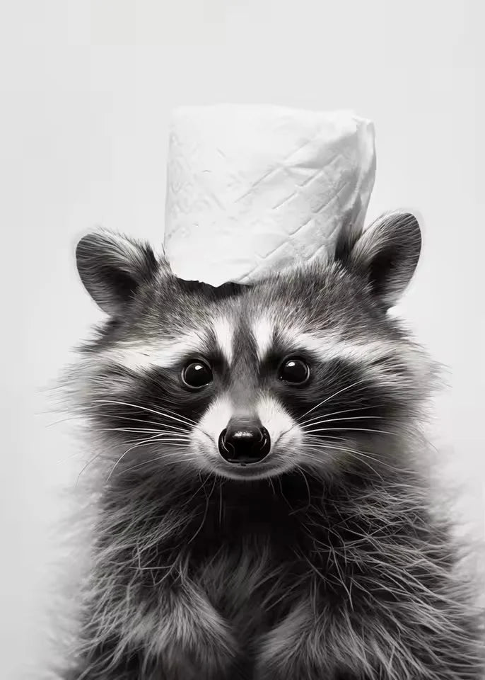 Animal Bathroom Toilet Paper Canvas Painting Poster Otter Hedgehog Giraffe Gift Wall Room Home Decor Black White Print Modern