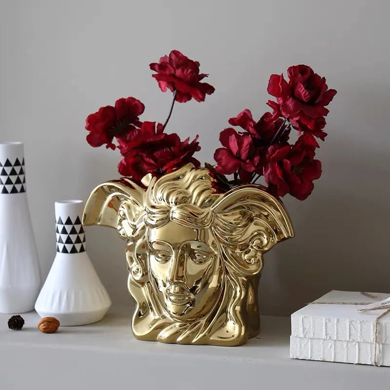 Luxury Electroplating Golden Ceramic Gold Vase Modern Dining Table Porch TV Ark Home Decoration Party Gift