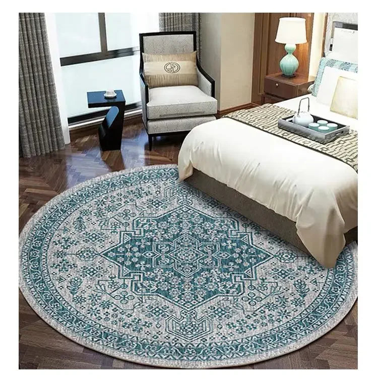 American Retro Home Carpets for Living Room Large Area Anti-slip Floor Mat Bedroom Decor Bedside Carpet Luxury Round Lounge Rug