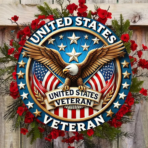 1pc United States Veteran Emblem, Round Iron Sign, Patriotic Eagle and American Flag Wall Decor for Home, Living Room, Doorway