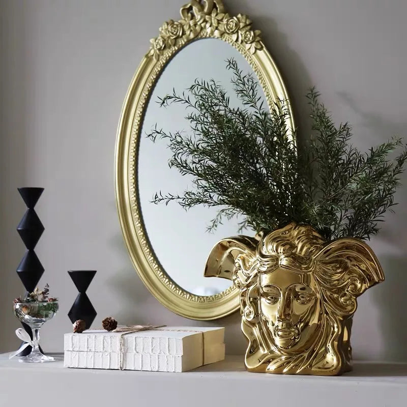 Luxury Electroplating Golden Ceramic Gold Vase Modern Dining Table Porch TV Ark Home Decoration Party Gift