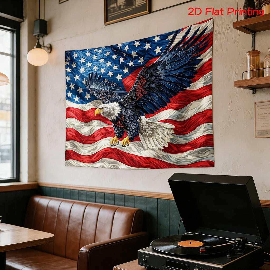 Huge American Flag Bald Eagle Tapestry Wall Hanging Patriotic USA Decor Art Print for Home Celebration