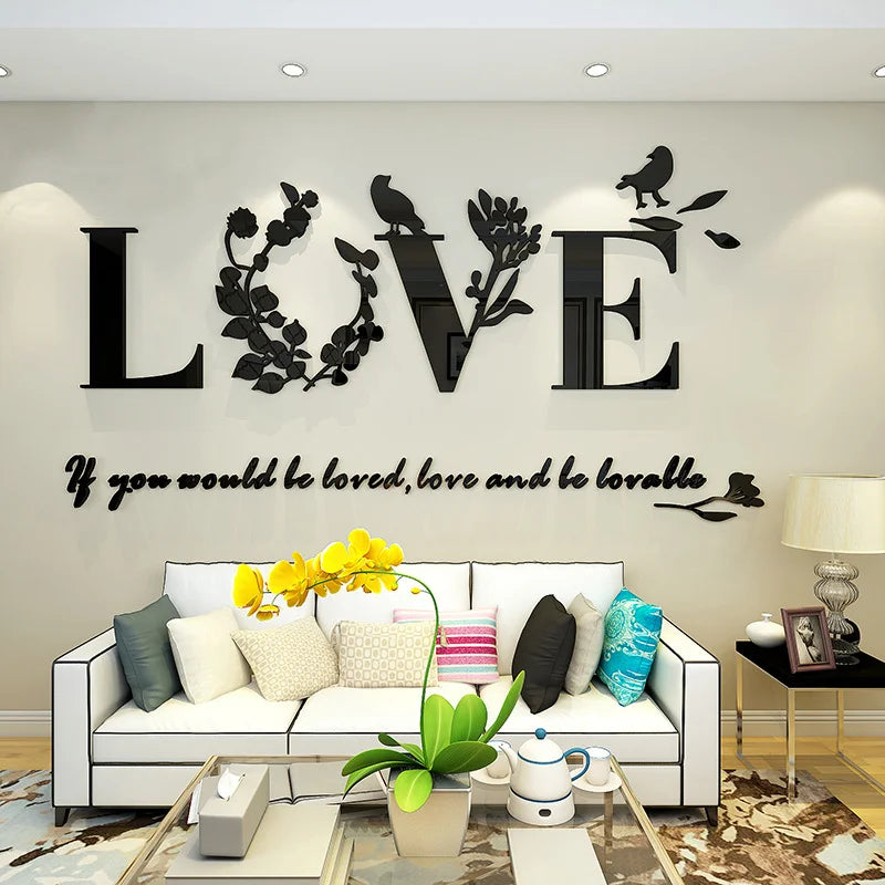 3D Acrylic Love Mirror Wall Sticker With Pink Purple TV Background Bedroom Living Room Sticker Wedding Room Home Decoration