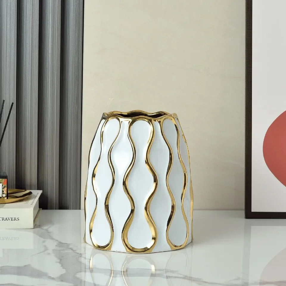 Black White Electroplated Ceramic Vase Modern Home Living Room Decoration Ornaments Flower Arrangement Dried Flower Golden Vase