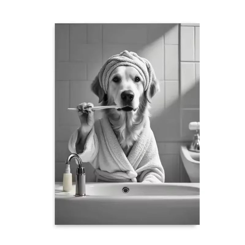 Animal Bathroom Toilet Paper Canvas Painting Poster Otter Hedgehog Giraffe Gift Wall Room Home Decor Black White Print Modern