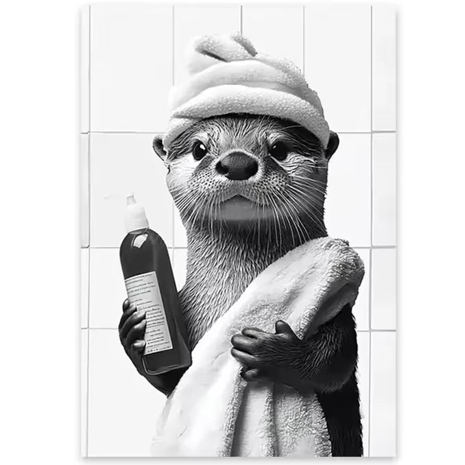 Animal Bathroom Toilet Paper Canvas Painting Poster Otter Hedgehog Giraffe Gift Wall Room Home Decor Black White Print Modern