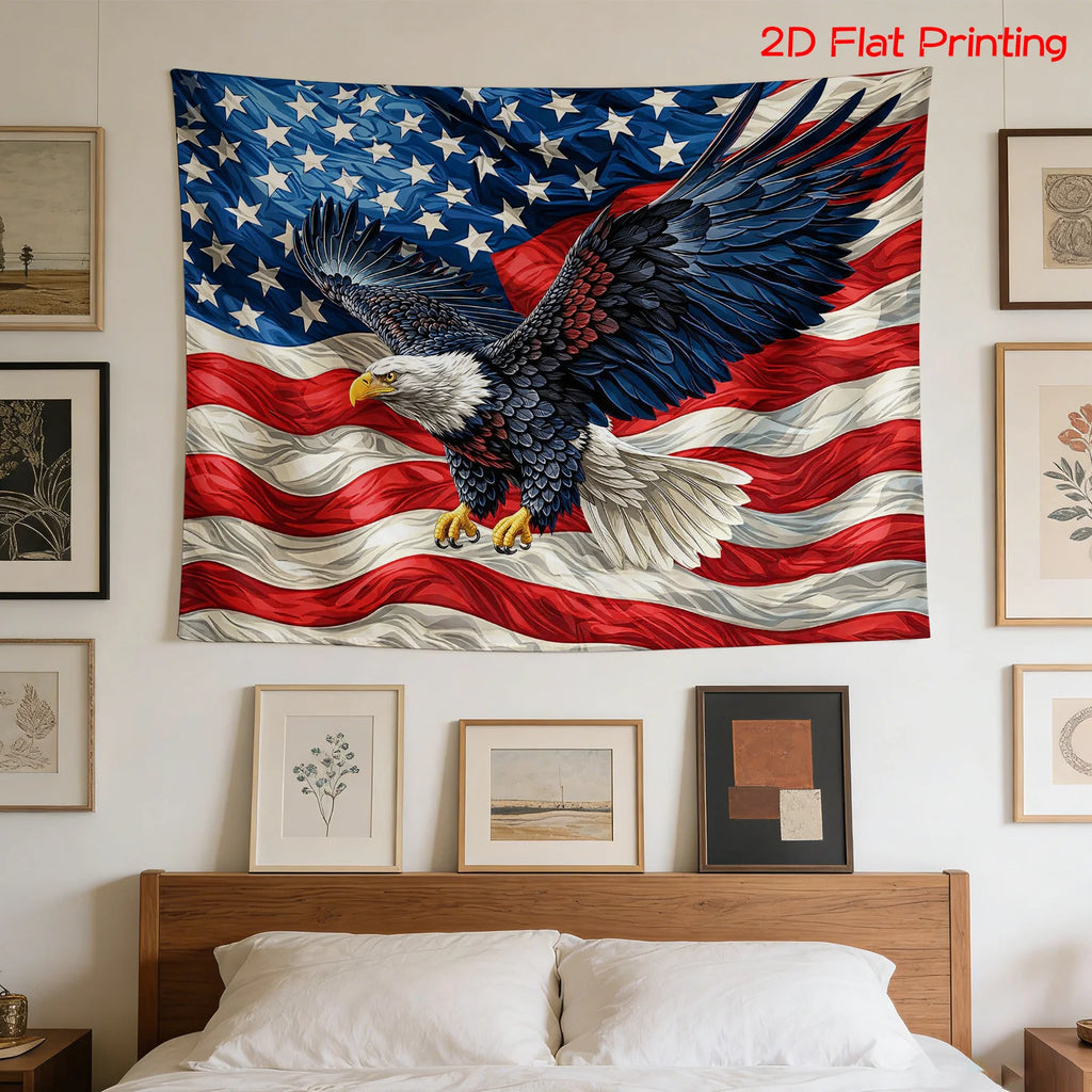 Huge American Flag Bald Eagle Tapestry Wall Hanging Patriotic USA Decor Art Print for Home Celebration