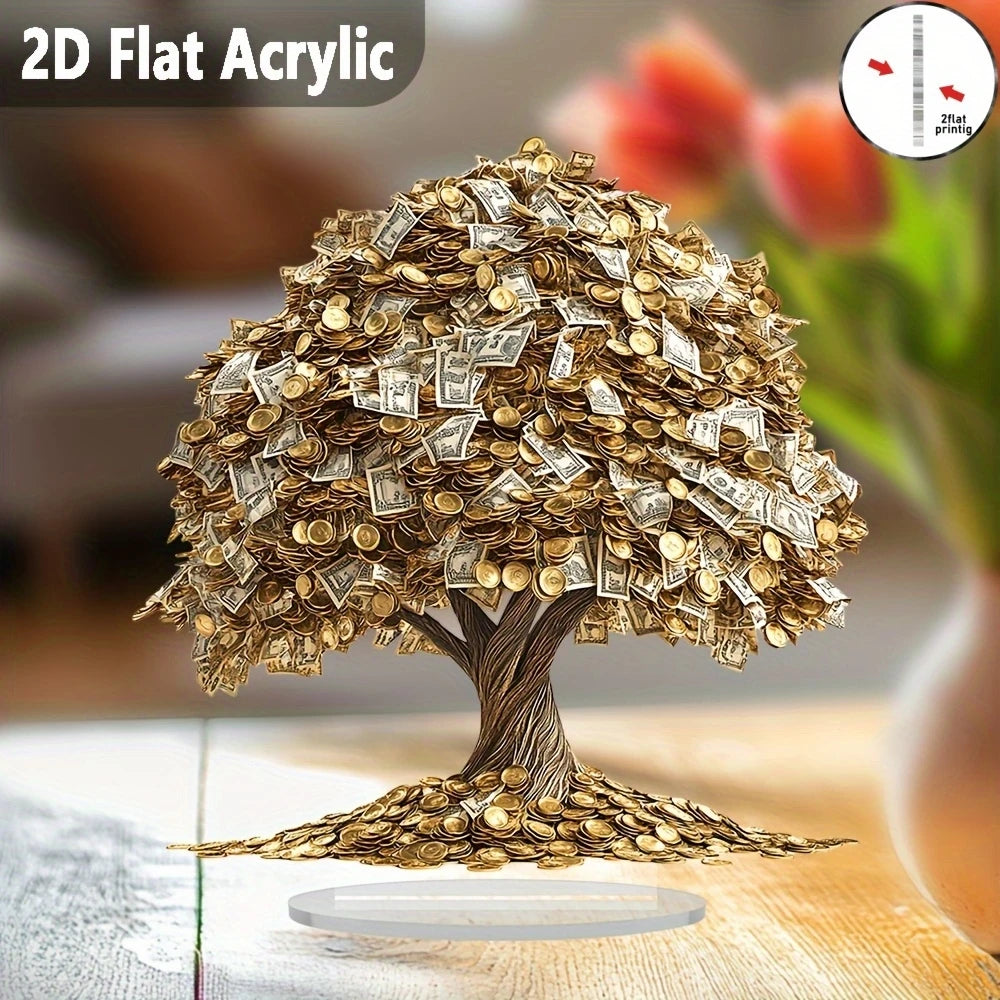 8in Acrylic 2D Make a Fortune Tree Ornament Gold Coins Banknotes Decora Lucky Charm Office Essential Making Money Gift Decor