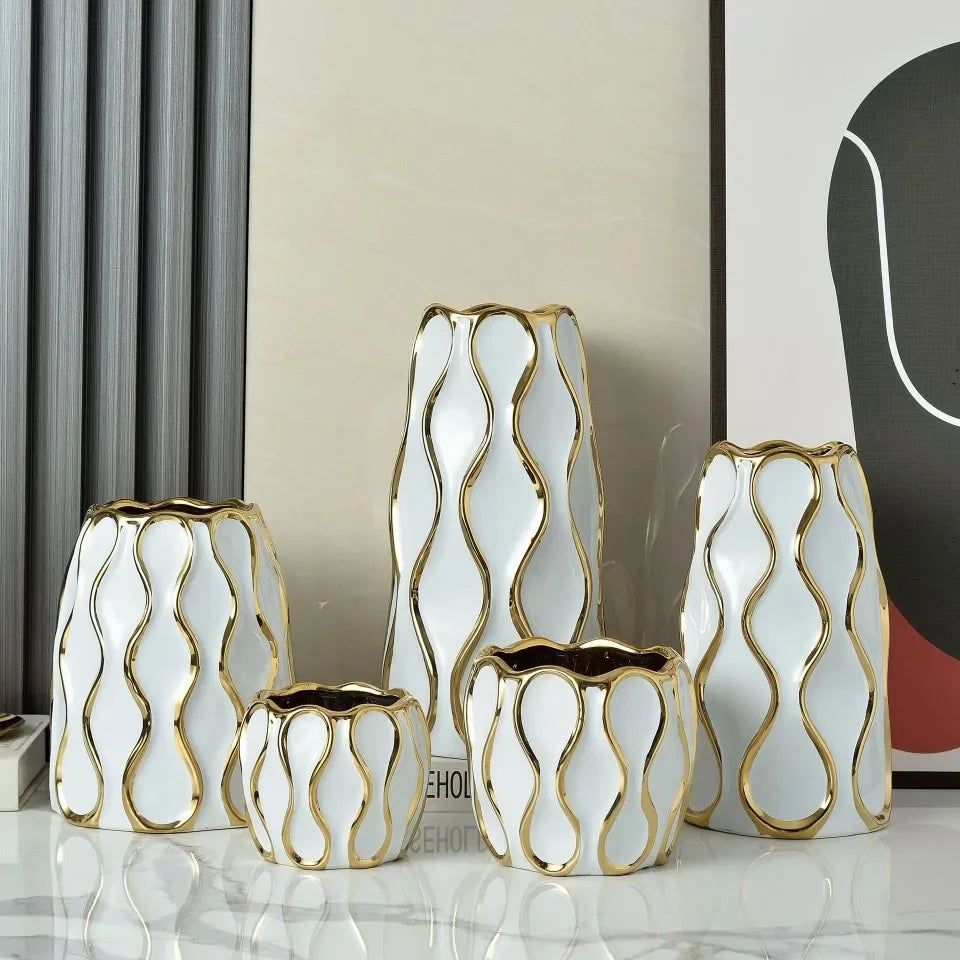 Black White Electroplated Ceramic Vase Modern Home Living Room Decoration Ornaments Flower Arrangement Dried Flower Golden Vase