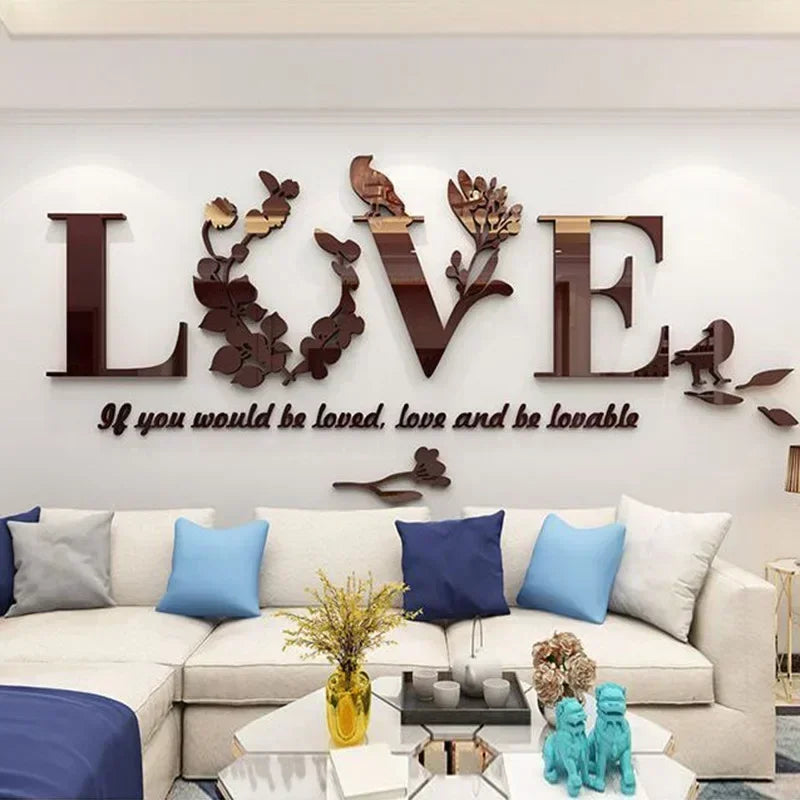 3D Acrylic Love Mirror Wall Sticker With Pink Purple TV Background Bedroom Living Room Sticker Wedding Room Home Decoration