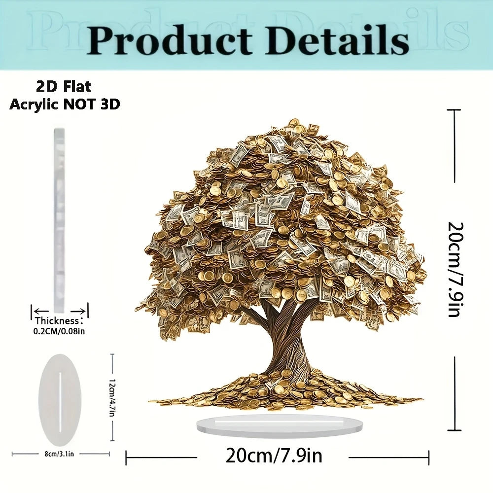 8in Acrylic 2D Make a Fortune Tree Ornament Gold Coins Banknotes Decora Lucky Charm Office Essential Making Money Gift Decor