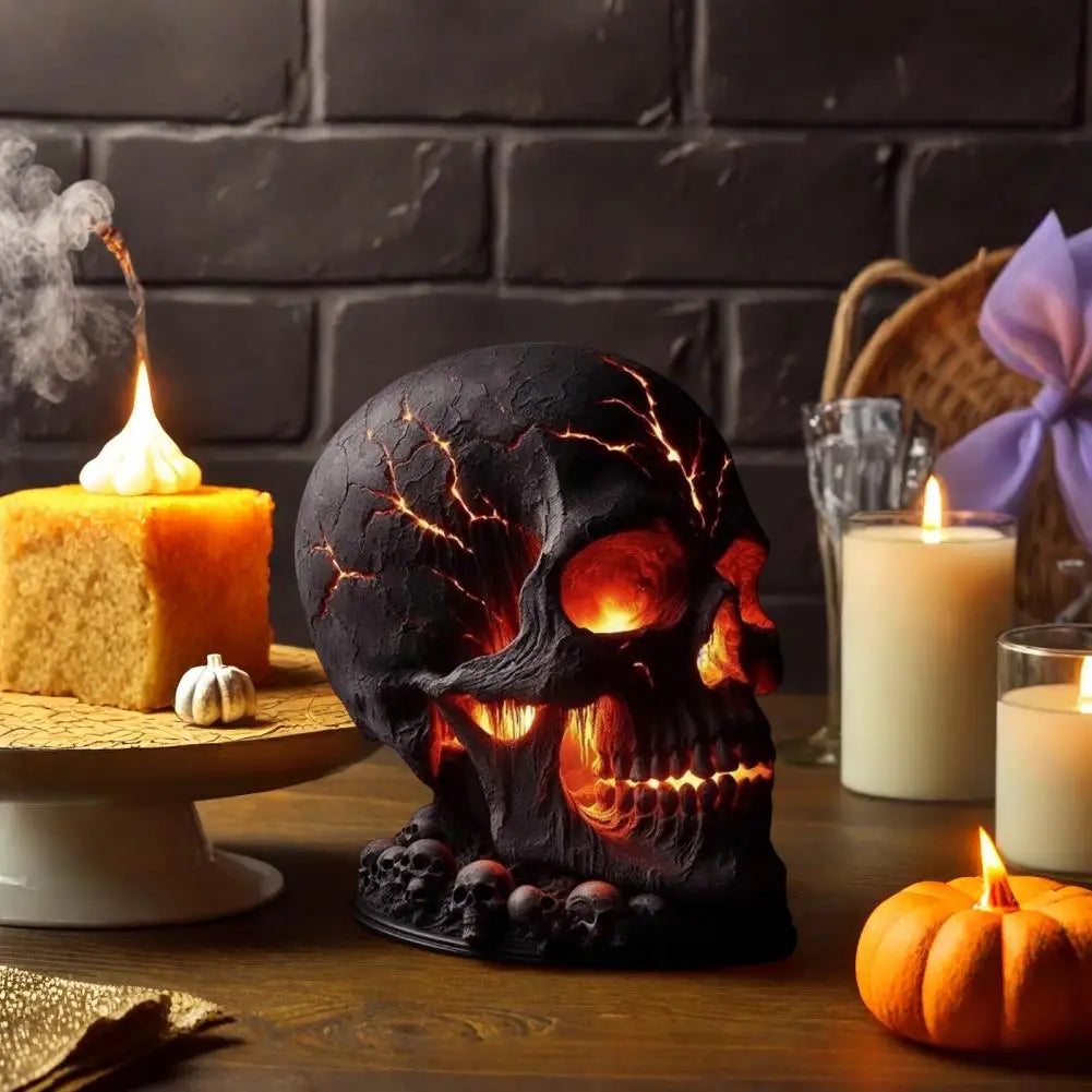 Halloween Lava Stone Skull Lamp Skull Desk Lamp with Spooky Led Light for Halloween Party Mantel Decoration Unique Room Accent