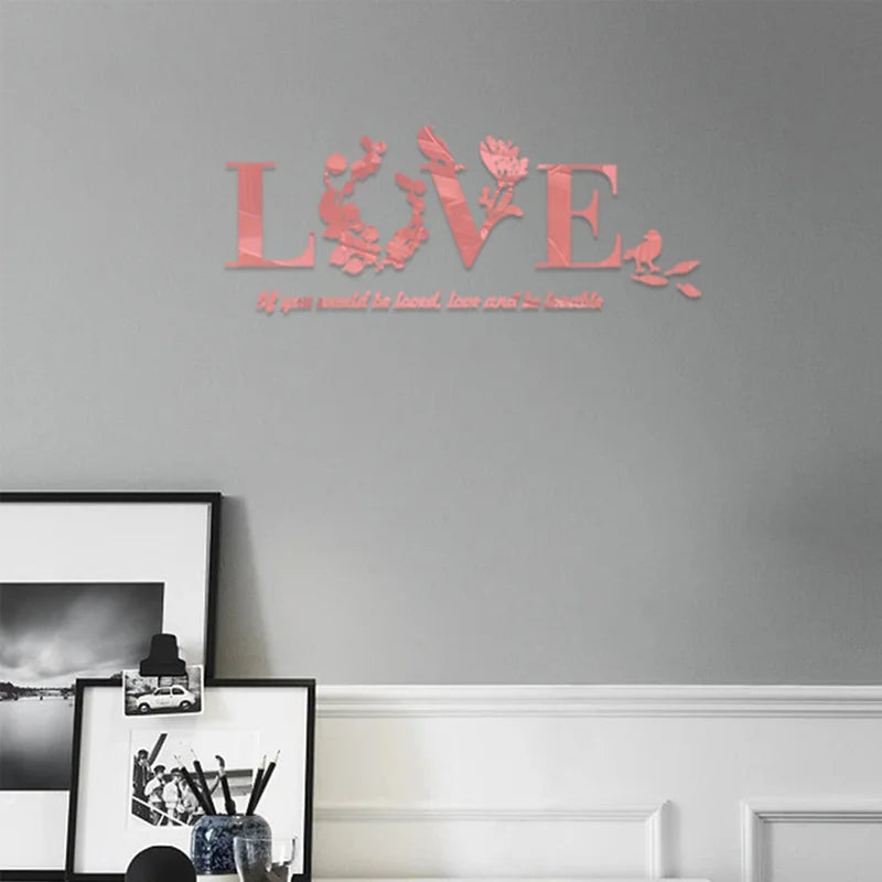 3D Acrylic Love Mirror Wall Sticker With Pink Purple TV Background Bedroom Living Room Sticker Wedding Room Home Decoration
