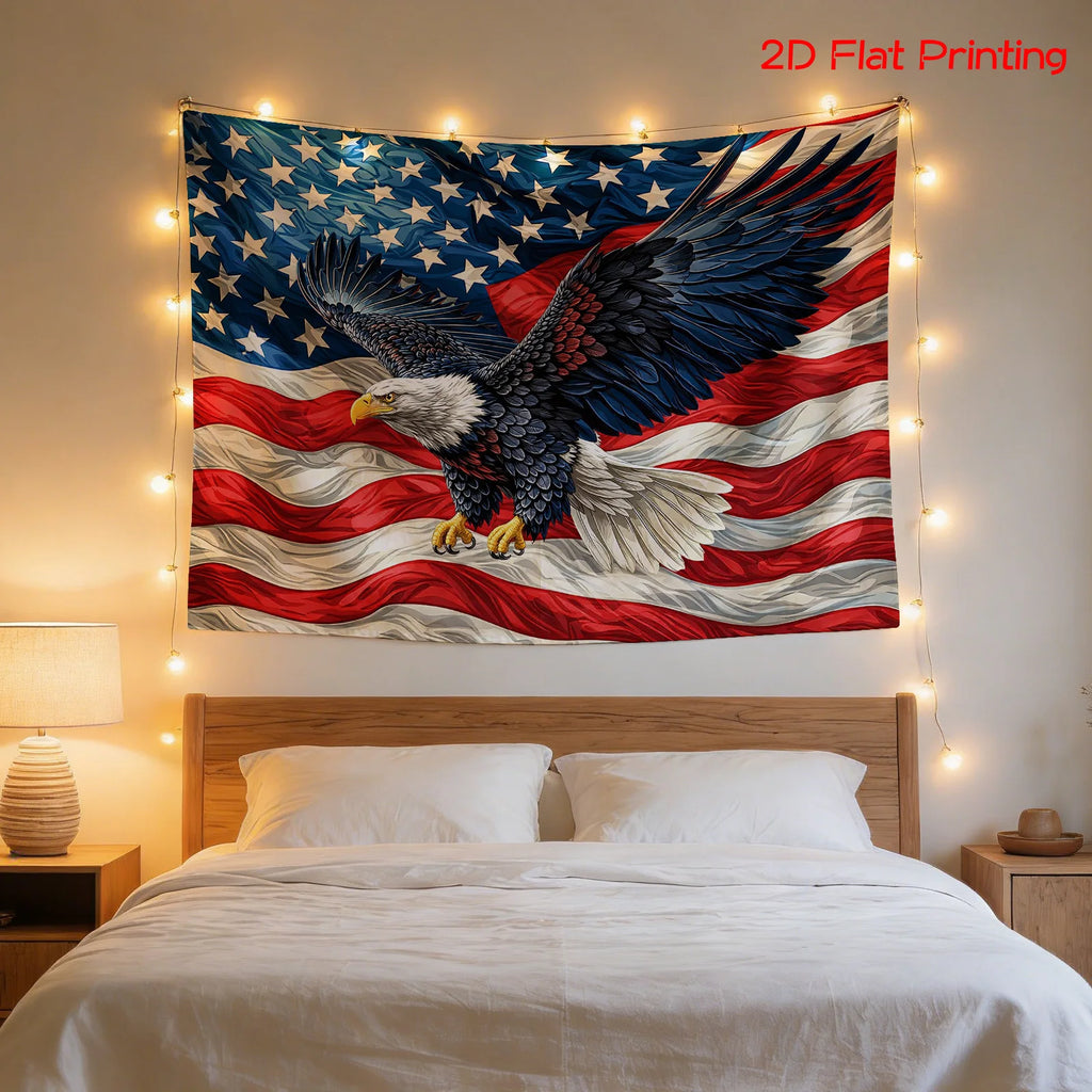 Huge American Flag Bald Eagle Tapestry Wall Hanging Patriotic USA Decor Art Print for Home Celebration