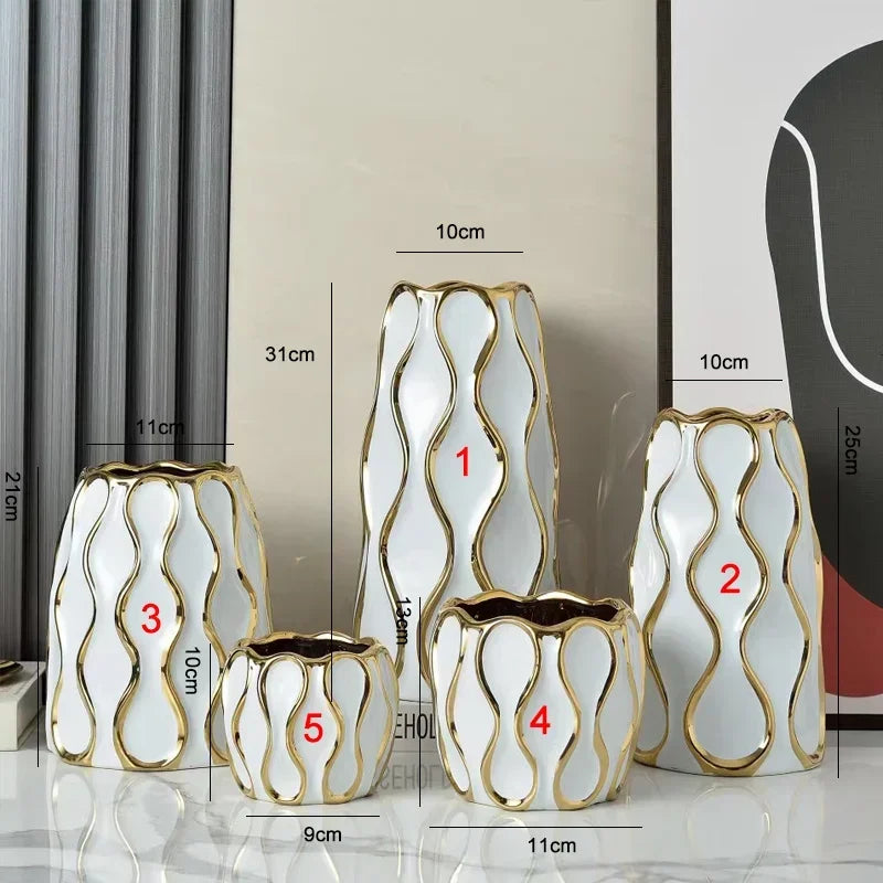 Black White Electroplated Ceramic Vase Modern Home Living Room Decoration Ornaments Flower Arrangement Dried Flower Golden Vase