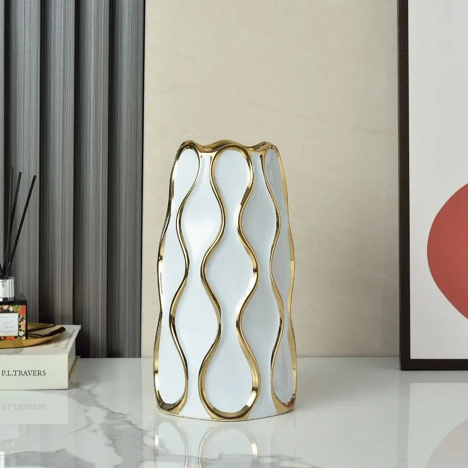 Black White Electroplated Ceramic Vase Modern Home Living Room Decoration Ornaments Flower Arrangement Dried Flower Golden Vase