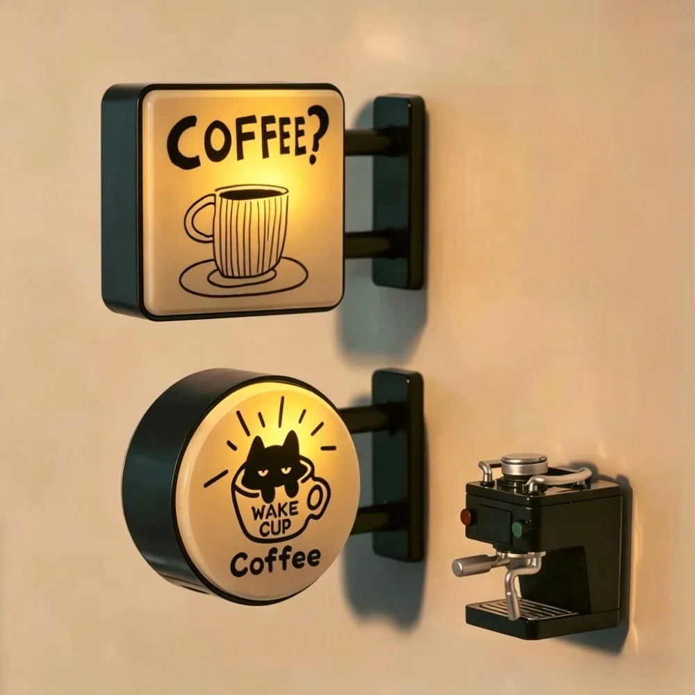 Retro Coffee Shop Fridge Magnet, Glowing Miniature Pegboard Refrigerator Magnet, Creative Coffee Corner Magnetic Ornament, Home