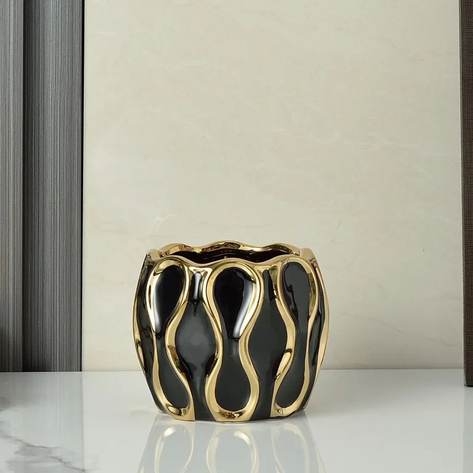 Black White Electroplated Ceramic Vase Modern Home Living Room Decoration Ornaments Flower Arrangement Dried Flower Golden Vase
