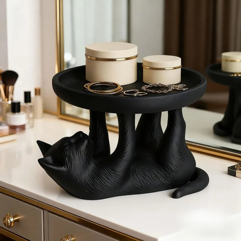 Cute Black Cat Jewelry Tray Holder | Creative Ring Dish Stand for Earrings Bracelets Storage | Desktop Organizer Gift for Women
