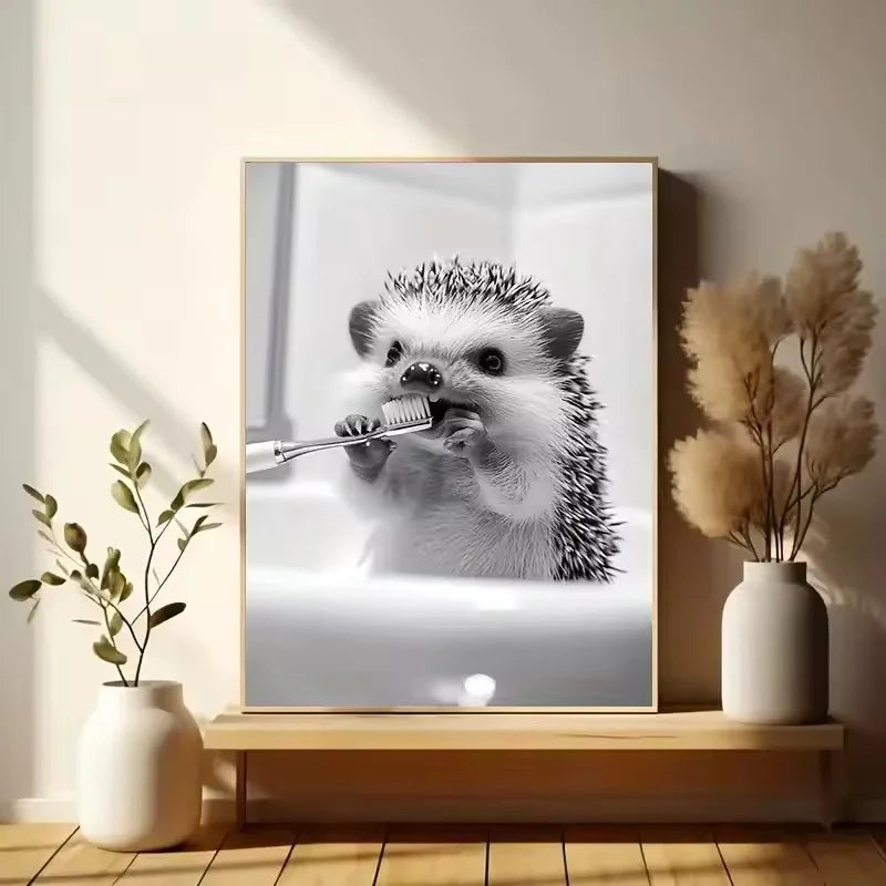 Animal Bathroom Toilet Paper Canvas Painting Poster Otter Hedgehog Giraffe Gift Wall Room Home Decor Black White Print Modern