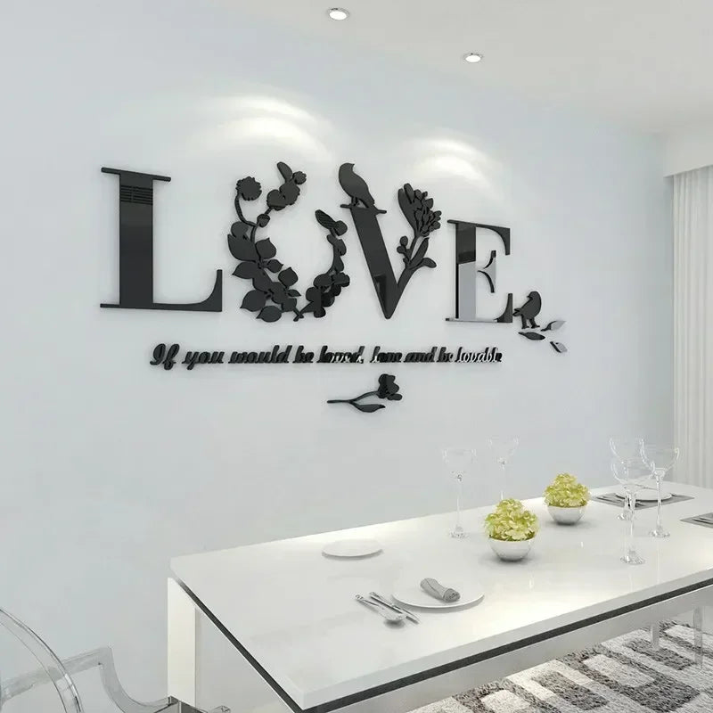 3D Acrylic Love Mirror Wall Sticker With Pink Purple TV Background Bedroom Living Room Sticker Wedding Room Home Decoration