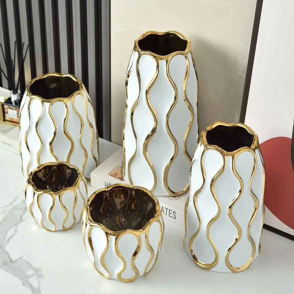 Black White Electroplated Ceramic Vase Modern Home Living Room Decoration Ornaments Flower Arrangement Dried Flower Golden Vase