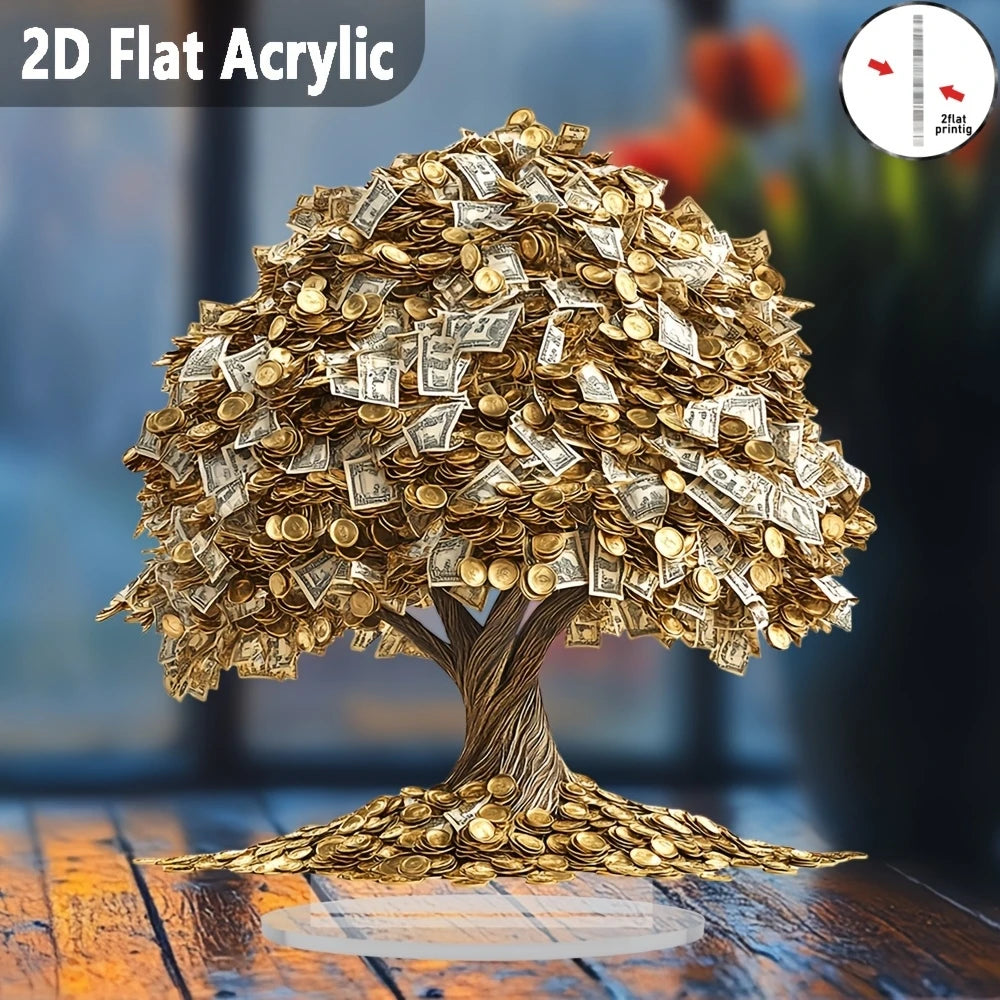 8in Acrylic 2D Make a Fortune Tree Ornament Gold Coins Banknotes Decora Lucky Charm Office Essential Making Money Gift Decor