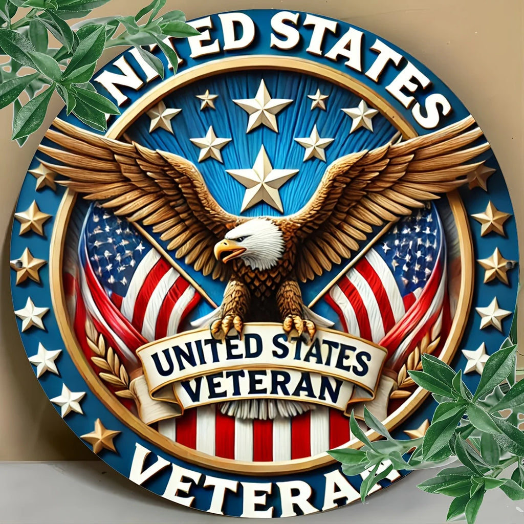 1pc United States Veteran Emblem, Round Iron Sign, Patriotic Eagle and American Flag Wall Decor for Home, Living Room, Doorway