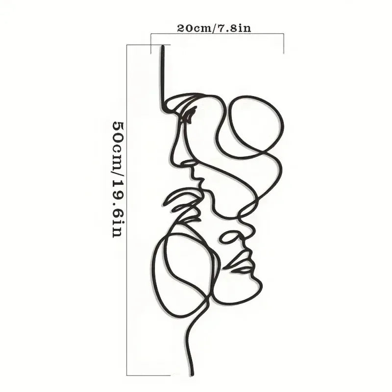 New Metal Wall Art Minimalist - Facial Line Wall Decor, Abstract Black Iron Sculpture for Modern Home Hanging Decor