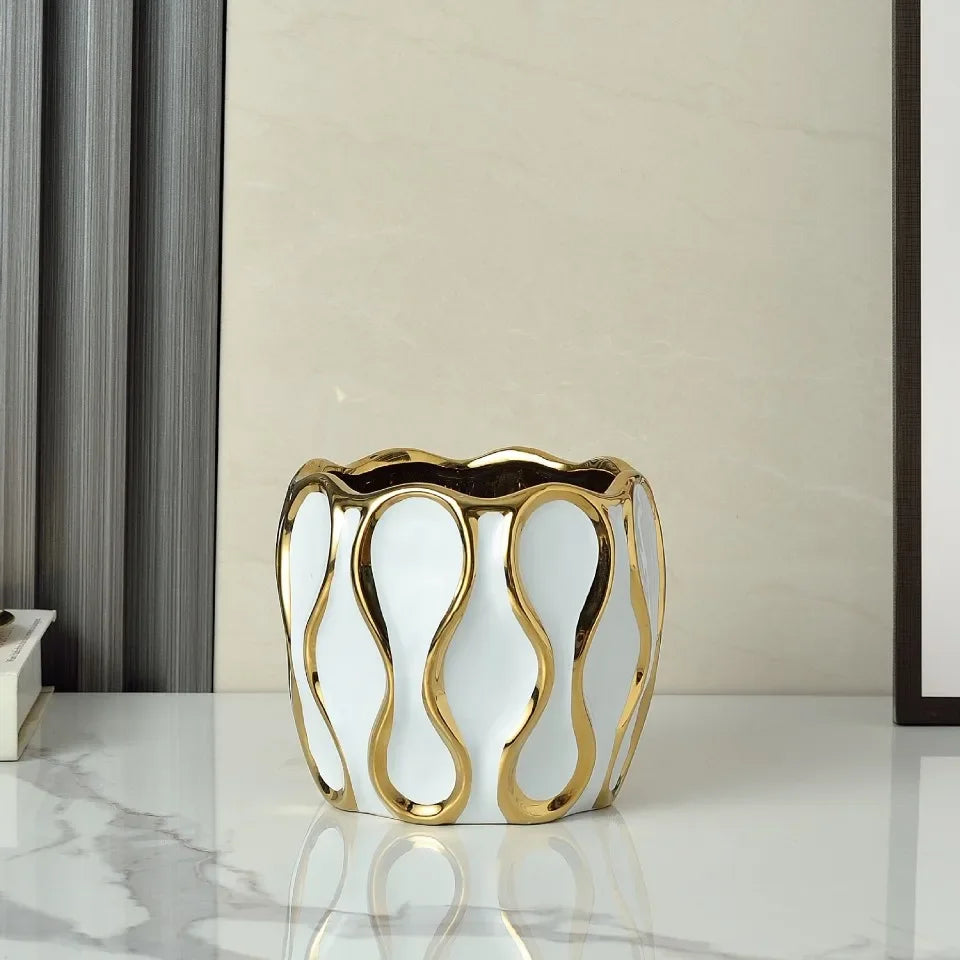 Black White Electroplated Ceramic Vase Modern Home Living Room Decoration Ornaments Flower Arrangement Dried Flower Golden Vase