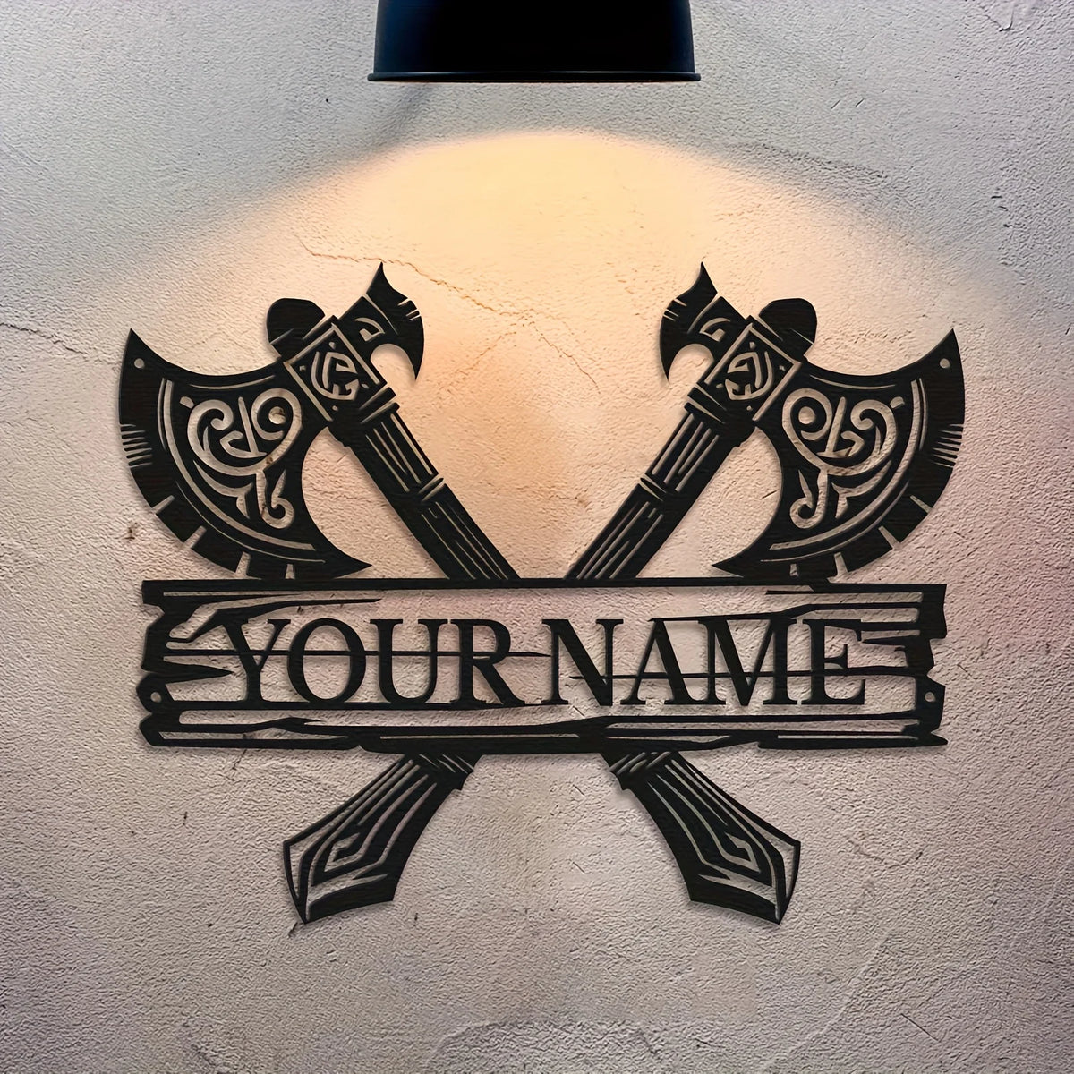 Personalized Viking Name Plaque - Custom Viking Warrior Decor with Add-your-name, Heavy-Duty Iron Viking Age Decoration