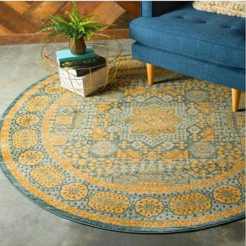 American Retro Home Carpets for Living Room Large Area Anti-slip Floor Mat Bedroom Decor Bedside Carpet Luxury Round Lounge Rug