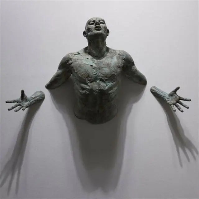 Imitation Copper Wall Decor Abstract Character Resin Rock Climbing Man Statue Sculpture Background Wall Art 3D Through Wall