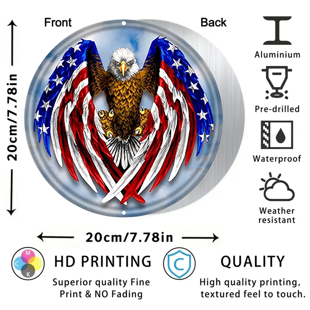 Round Metal Tin Sign Rustic Wall Decor,Patriotic American Flag Eagle,Suitable for Home and Kitchen Bar Cafe Garage Wall Decor