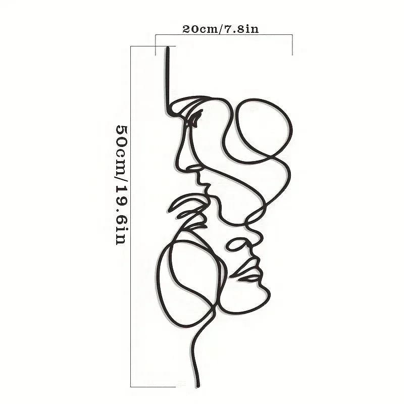 New Metal Wall Art Minimalist - Facial Line Wall Decor, Abstract Black Iron Sculpture for Modern Home Hanging Decor
