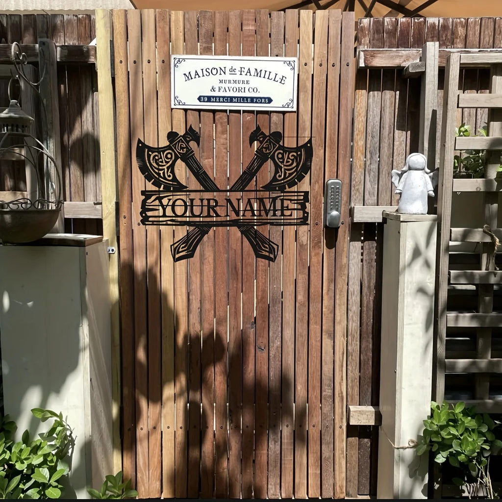 Personalized Viking Name Plaque - Custom Viking Warrior Decor with Add-your-name, Heavy-Duty Iron Viking Age Decoration