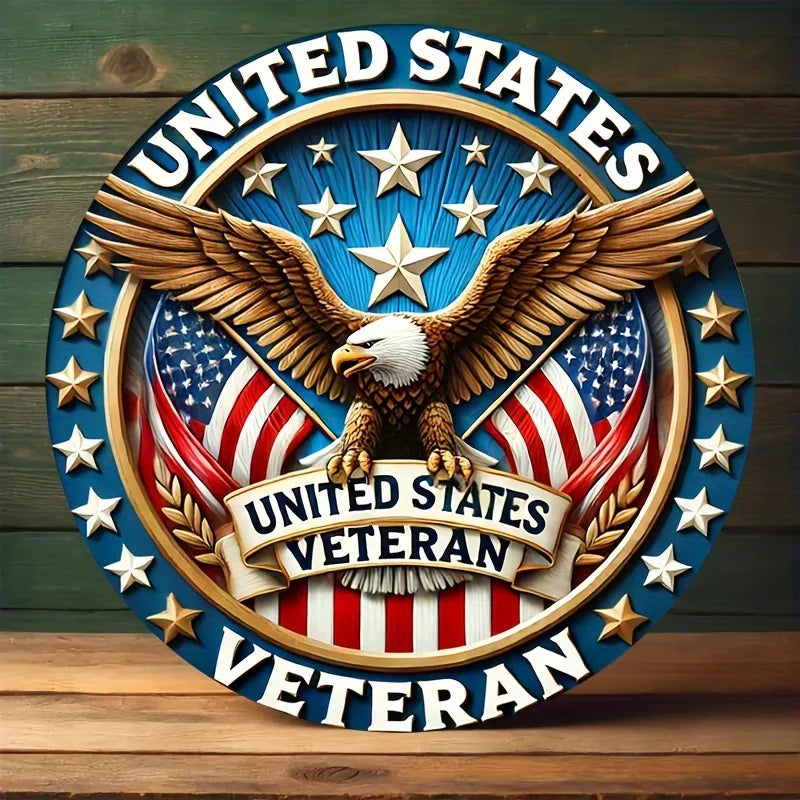 1pc United States Veteran Emblem, Round Iron Sign, Patriotic Eagle and American Flag Wall Decor for Home, Living Room, Doorway