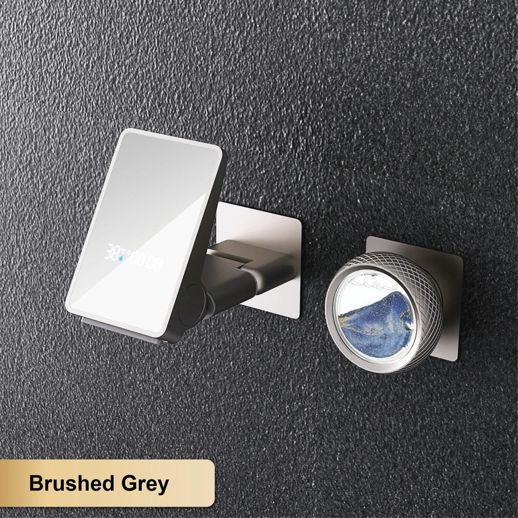 Minimalist black brass LED digital display wall mounted basin faucet with embedded hot&cold water 2-hole waterfall bathroom Tap