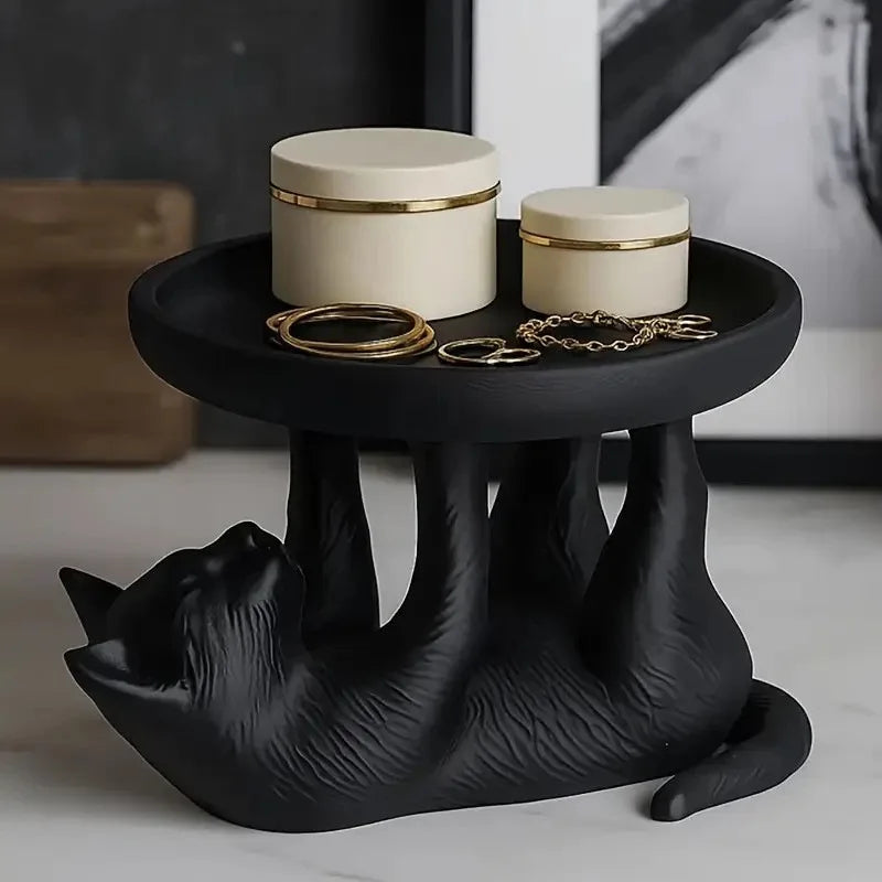 Cute Black Cat Jewelry Tray Holder | Creative Ring Dish Stand for Earrings Bracelets Storage | Desktop Organizer Gift for Women