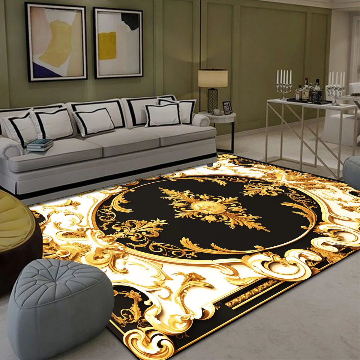 Luxury Golden Carpet for Living Room Europe and America Decoration Large Carpets Non-slip Bedroom Bedside Rug Customized Mat