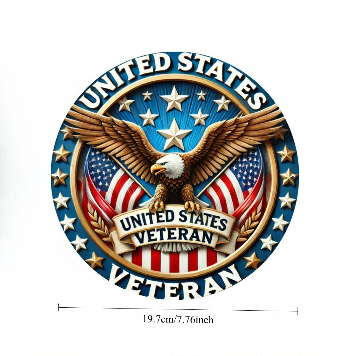 1pc United States Veteran Emblem, Round Iron Sign, Patriotic Eagle and American Flag Wall Decor for Home, Living Room, Doorway