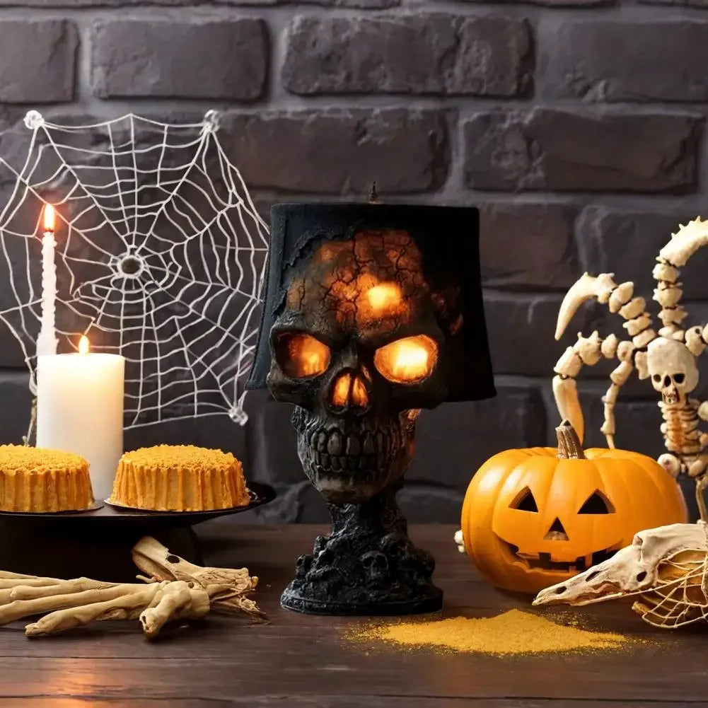Halloween Lava Stone Skull Lamp Skull Desk Lamp with Spooky Led Light for Halloween Party Mantel Decoration Unique Room Accent