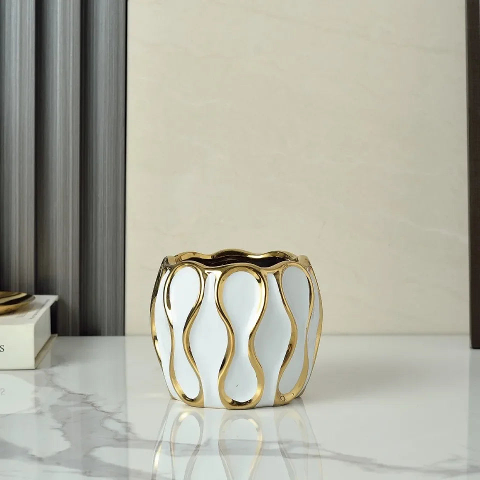 Black White Electroplated Ceramic Vase Modern Home Living Room Decoration Ornaments Flower Arrangement Dried Flower Golden Vase