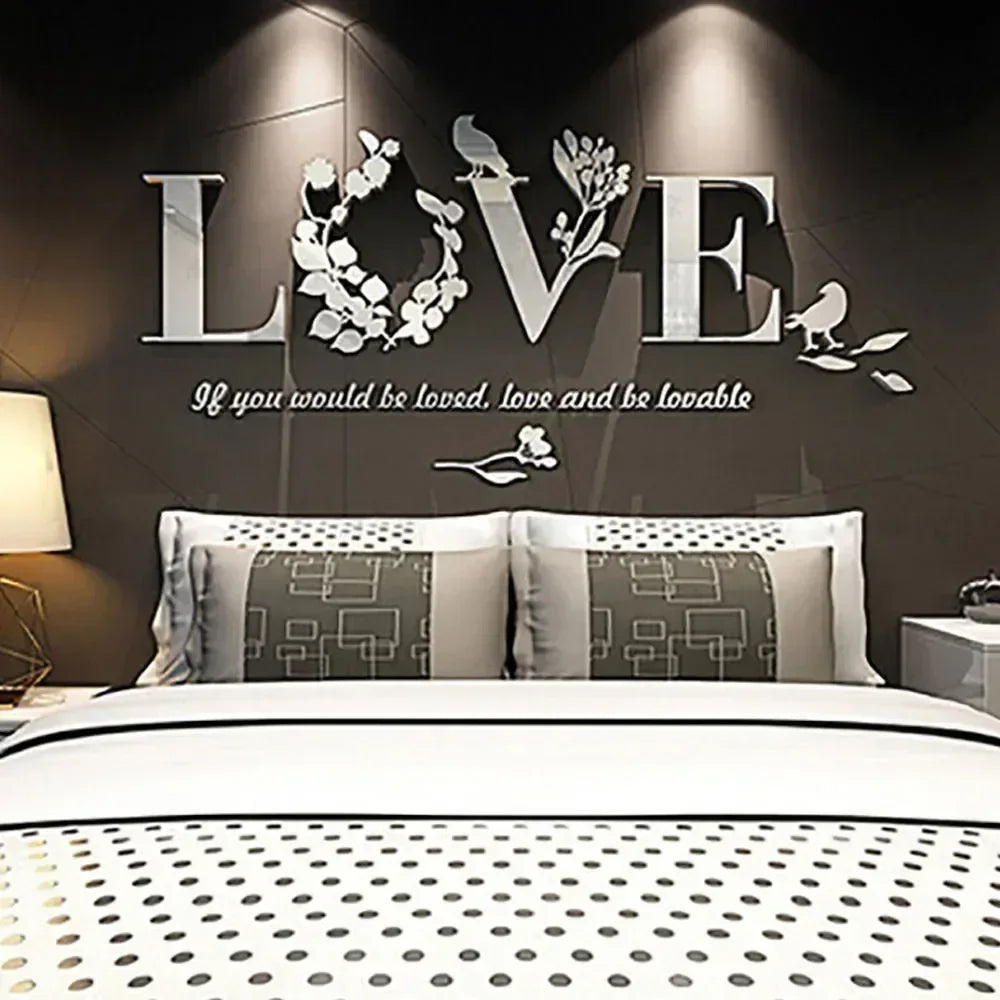 3D Acrylic Love Mirror Wall Sticker With Pink Purple TV Background Bedroom Living Room Sticker Wedding Room Home Decoration