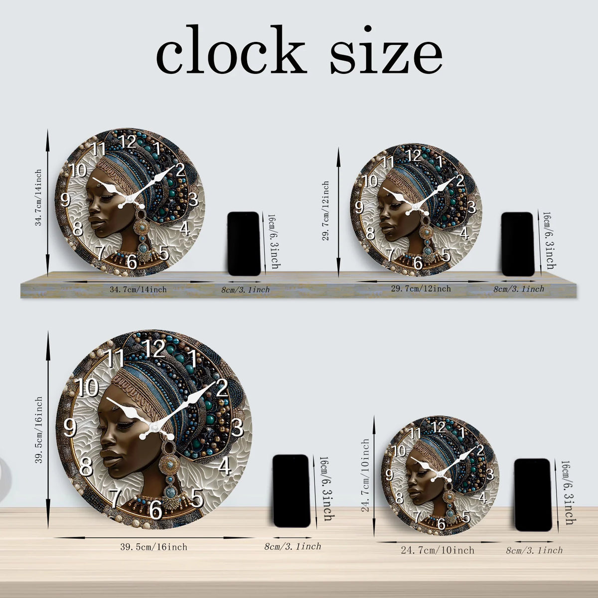A Unique Artistic African Tribal Woman Wooden Wall Clock for Living Room, Bedroom, Kitchen, Home Decoration, Silent Quartz Clock, Holiday Gift, 10 Inches, 12 Inches (No Battery)