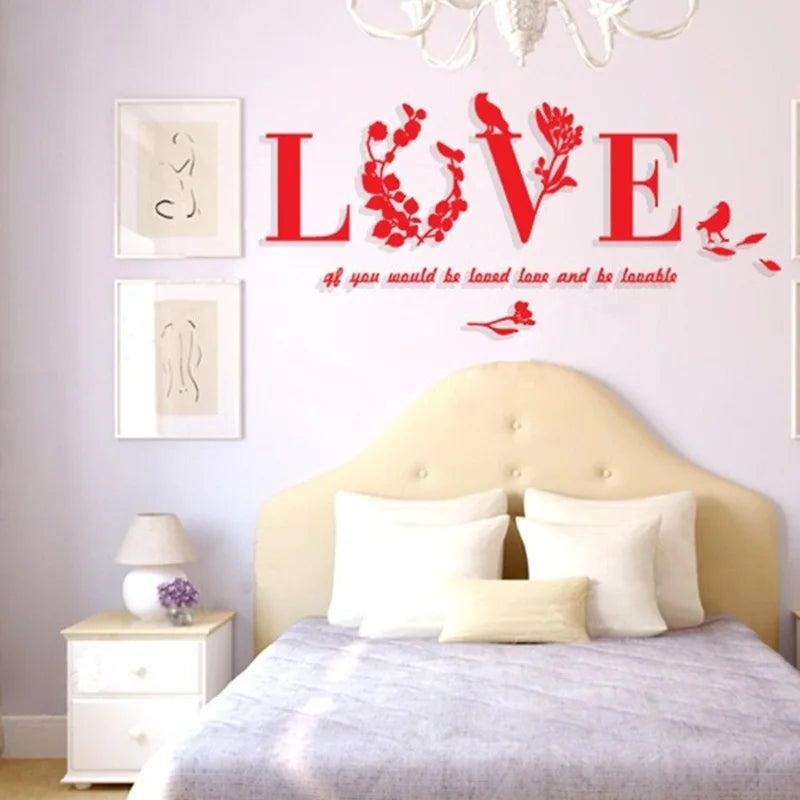 3D Acrylic Love Mirror Wall Sticker With Pink Purple TV Background Bedroom Living Room Sticker Wedding Room Home Decoration